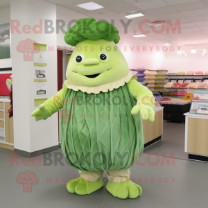 Lime Green Corned Beef And Cabbage mascot costume character dressed with a Corduroy Pants and Earrings