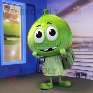 Olive Television mascot costume character dressed with a Jeggings and Messenger bags