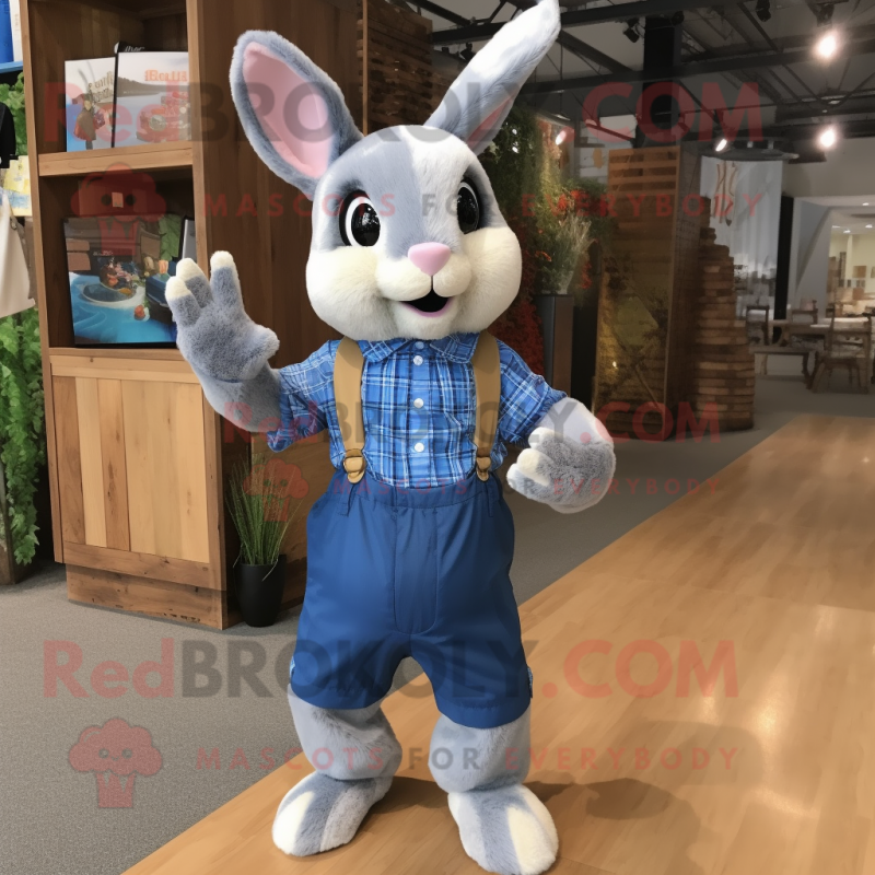 Blue Wild Rabbit mascot costume character dressed with a Flannel Shirt and Keychains Blue Wild Rabbit mascot costume character dressed with a Flannel Shirt and Keychains
