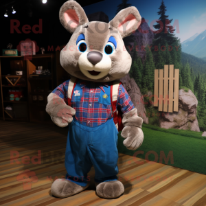Blue Wild Rabbit mascot costume character dressed with a Flannel Shirt and Keychains