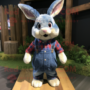 Blue Wild Rabbit mascot costume character dressed with a Flannel Shirt and Keychains