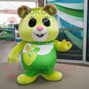 Lime Green Hamster mascot costume character dressed with a Bikini and Shoe laces