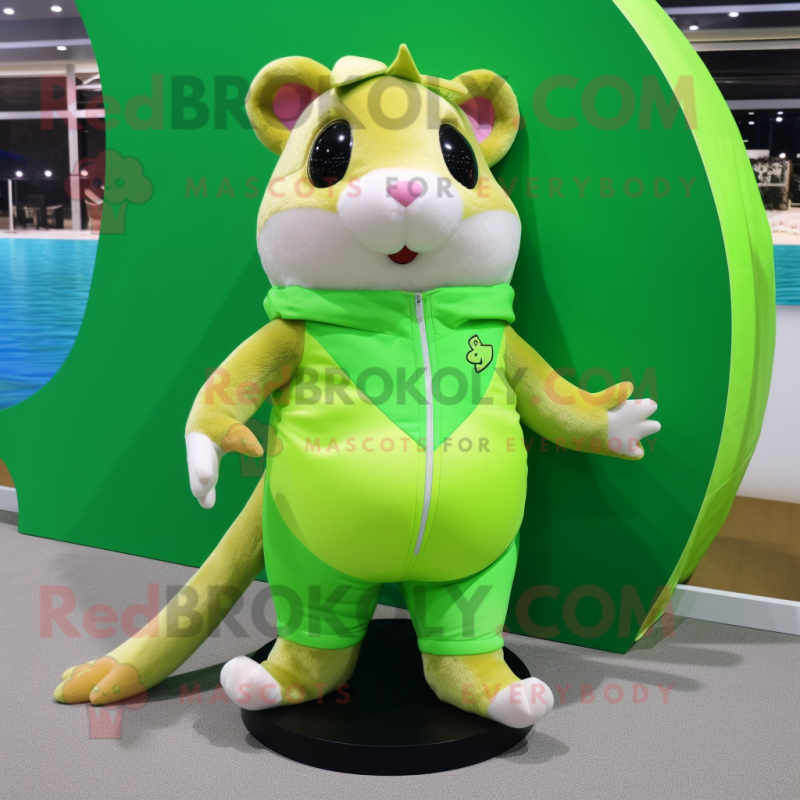 Lime Green Hamster mascot costume character dressed with a Bikini and Shoe laces Lime Green Hamster mascot costume character dressed with a Bikini and Shoe laces