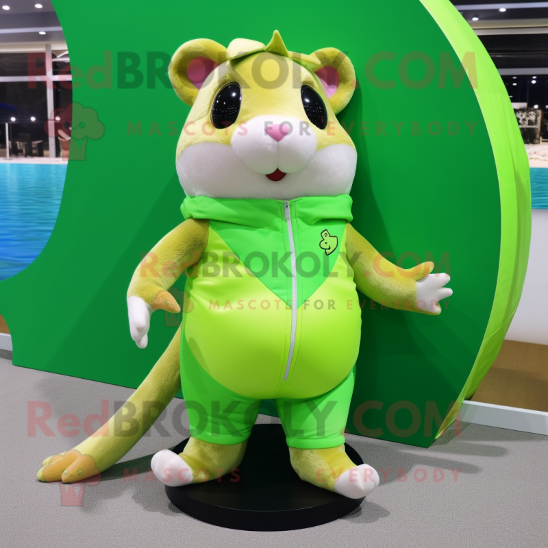 Lime Green Hamster mascot costume character dressed with a Bikini and Shoe laces