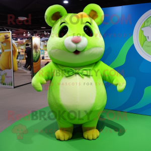 Lime Green Hamster mascot costume character dressed with a Bikini and Shoe laces