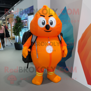 Orange Ice mascot costume character dressed with a Swimwear and Backpacks