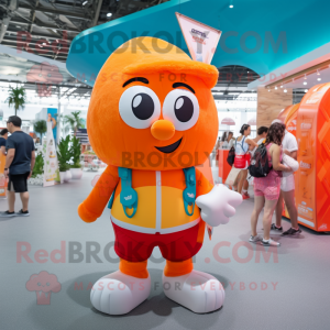 Orange Ice mascot costume character dressed with a Swimwear and Backpacks