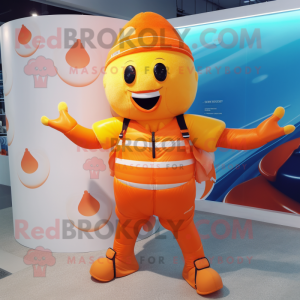 Orange Ice mascot costume character dressed with a Swimwear and Backpacks