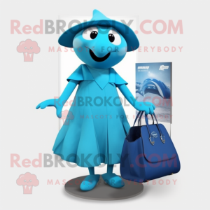 Cyan Stingray mascot costume character dressed with a A-Line Skirt and Handbags