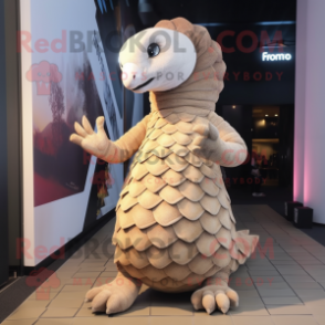 Beige Pangolin mascot costume character dressed with a Leggings and Mittens