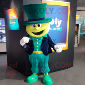 Teal Pot Of Gold mascot costume character dressed with a Graphic Tee and Hats