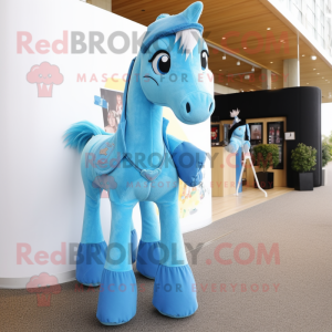 Cyan Mare mascot costume character dressed with a Bootcut Jeans and Clutch bags