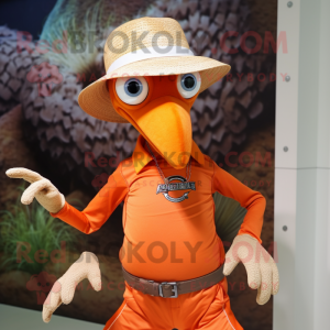 Orange Archeopteryx mascot costume character dressed with a Swimwear and Hat pins