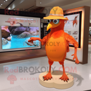Orange Archeopteryx mascot costume character dressed with a Swimwear and Hat pins