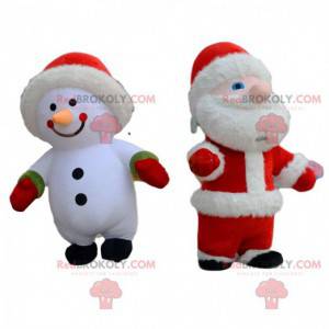 2 costumes gonflables, un bonhomme de neige et un Père-Noël -