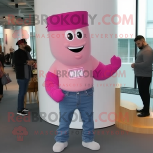 Pink Chief mascot costume character dressed with a Bootcut Jeans and Beanies