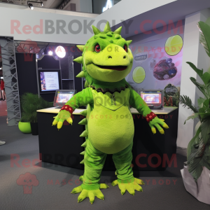 Lime Green Ankylosaurus mascot costume character dressed with a Romper and Keychains