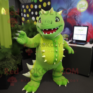 Lime Green Ankylosaurus mascot costume character dressed with a Romper and Keychains