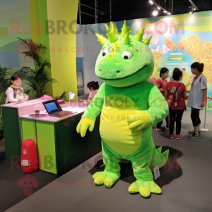 Lime Green Ankylosaurus mascot costume character dressed with a Romper and Keychains