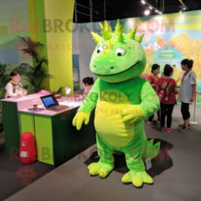 Lime Green Ankylosaurus mascot costume character dressed with a Romper and Keychains