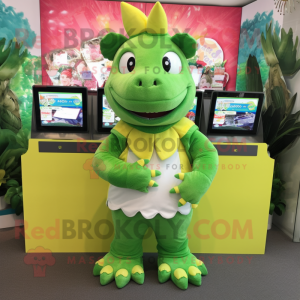 Lime Green Ankylosaurus mascot costume character dressed with a Romper and Keychains