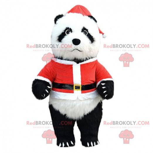 Fato de panda inflável vestido de Papai Noel, urso gigante de