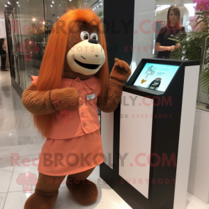 Peach Orangutan mascot costume character dressed with a Mini Dress and Pocket squares