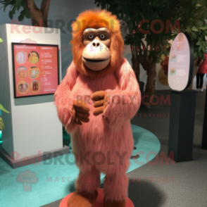Peach Orangutan mascot costume character dressed with a Mini Dress and Pocket squares