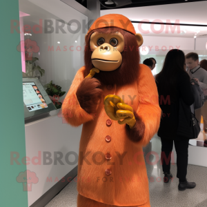 Peach Orangutan mascot costume character dressed with a Mini Dress and Pocket squares