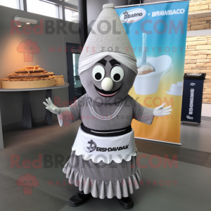 Gray Biryani mascot costume character dressed with a Circle Skirt and Beanies