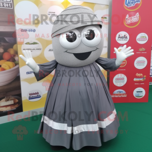 Gray Biryani mascot costume character dressed with a Circle Skirt and Beanies