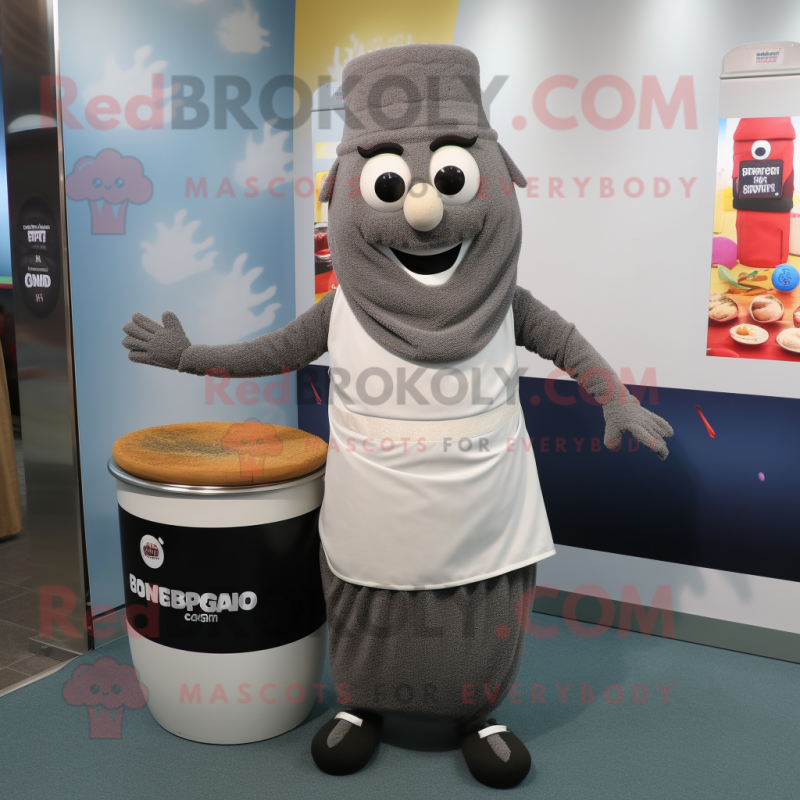 Gray Biryani mascot costume character dressed with a Circle Skirt and Beanies