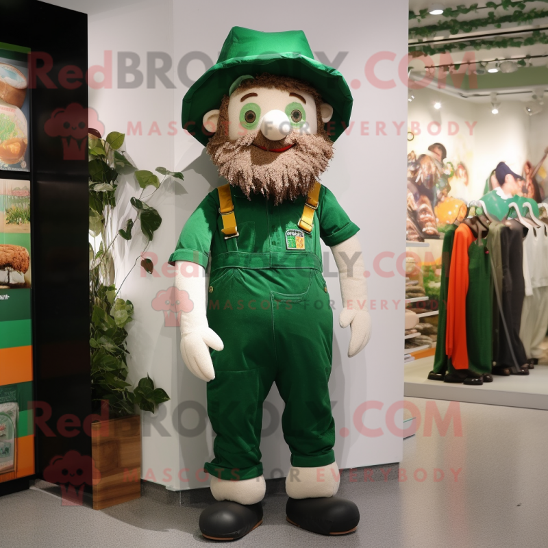 Forest Green Irish Flag mascot costume character dressed with a Dungarees and Hat pins Forest Green Irish Flag mascot costume character dressed with a Dungarees and Hat pins