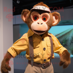 Rust Capuchin Monkey mascot costume character dressed with a Button-Up Shirt and Suspenders