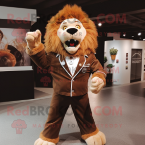 Brown Tamer Lion mascot costume character dressed with a Trousers and Cufflinks