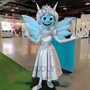Silver Tooth Fairy mascot costume character dressed with a Dress and Suspenders