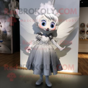 Silver Tooth Fairy mascot costume character dressed with a Dress and Suspenders