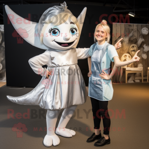 Silver Tooth Fairy mascot costume character dressed with a Dress and Suspenders