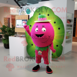 Magenta Melon mascot costume character dressed with a Romper and Bracelet watches