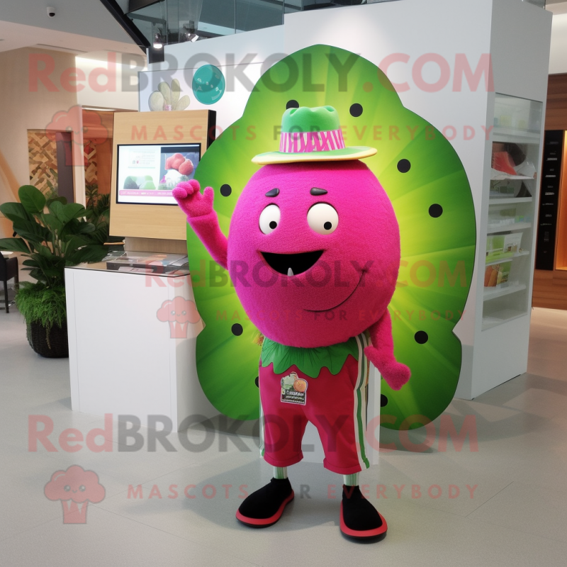 Magenta Melon mascot costume character dressed with a Romper and Bracelet watches Magenta Melon mascot costume character dressed with a Romper and Bracelet watches
