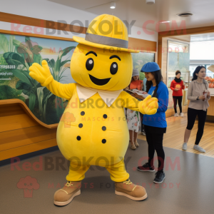 Yellow Squash mascot costume character dressed with a Playsuit and Berets