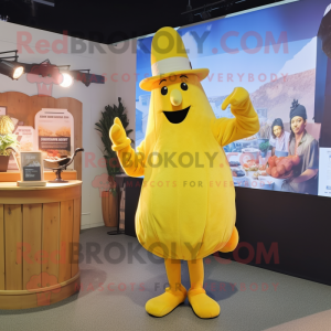Yellow Squash mascot costume character dressed with a Playsuit and Berets