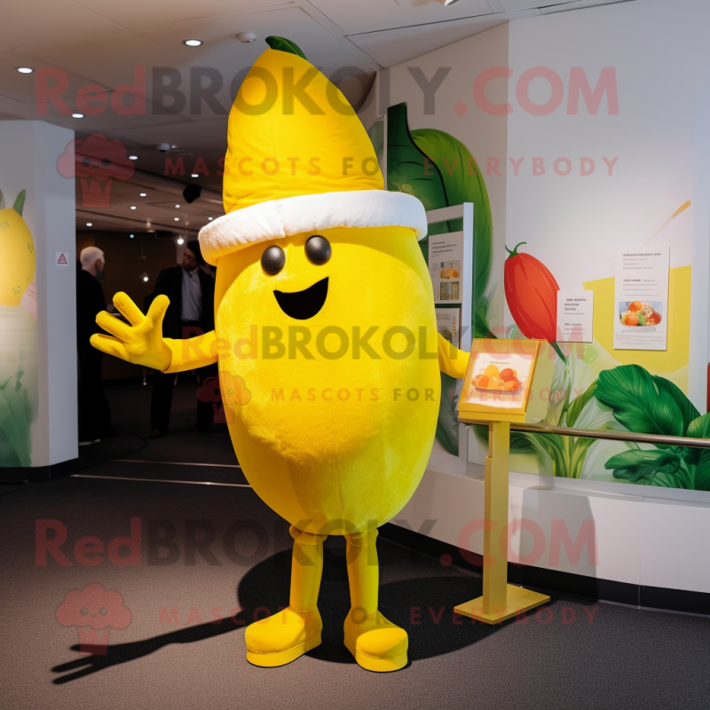 Yellow Squash mascot costume character dressed with a Playsuit and Berets