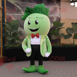 Green Turnip mascot costume character dressed with a Trousers and Bow ties