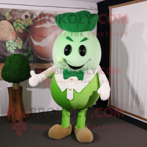 Green Turnip mascot costume character dressed with a Trousers and Bow ties