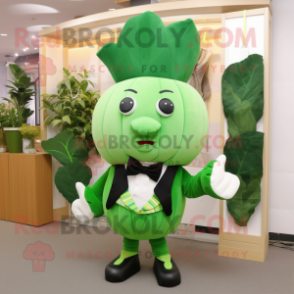 Green Turnip mascot costume character dressed with a Trousers and Bow ties