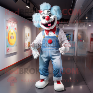 White Clown mascot costume character dressed with a Denim Shorts and Bracelets