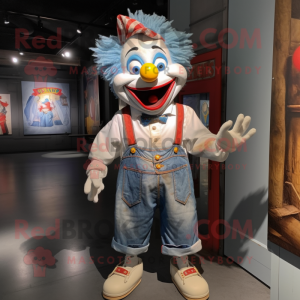 White Clown mascot costume character dressed with a Denim Shorts and Bracelets