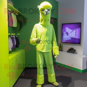 Lime Green Alpaca mascotte...