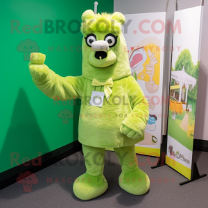 Lime Green Alpaca mascot costume character dressed with a Capri Pants and Cufflinks